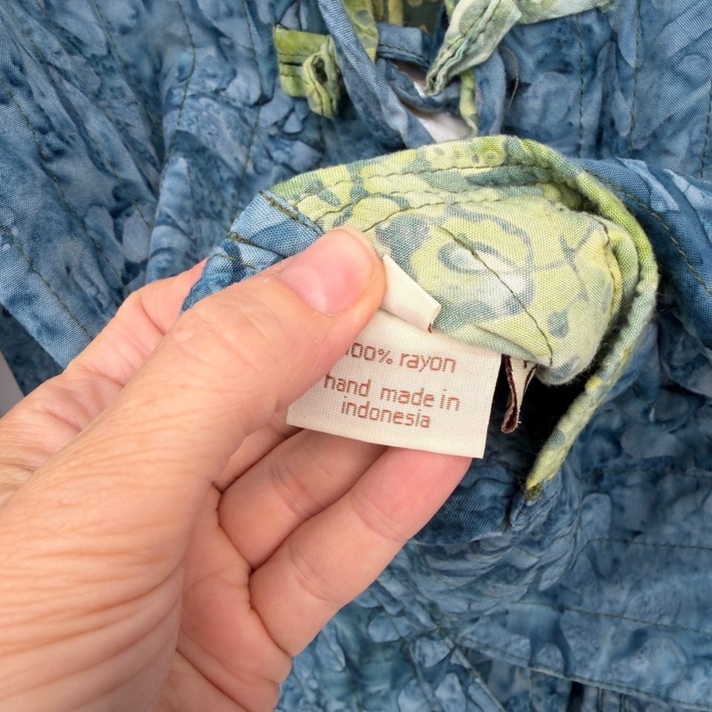 Frivolous by La Blend Reversible Quilted Batik Jacket Green Blue Floral Boho LG - Picture 10 of 13